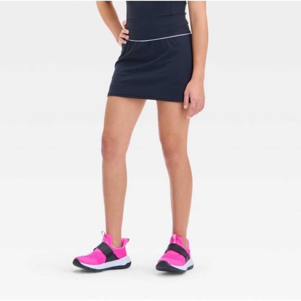 Girls' Everyday Soft Piped Skort - All In Motion Mid Rise Black NWT